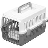 Iris Ohyama, Kooi, transportbox voor honden, katten, 2 deuren, clips en veiligheidsvergrendeling, BPA-vrij kunststof (PP), L 46 x D 29 x H 28,5 cm, trein, auto en vliegtuig, ATC-460, grijs