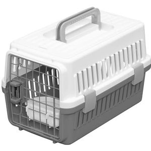 Iris Ohyama, Kooi, transportbox voor honden, katten, 2 deuren, clips en veiligheidsvergrendeling, BPA-vrij kunststof (PP), L 46 x D 29 x H 28,5 cm, trein, auto en vliegtuig, ATC-460, grijs