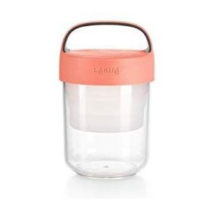 Lékué snackdoos Jar To Go met vouwbaar compartiment uit Tritan roze 400ml