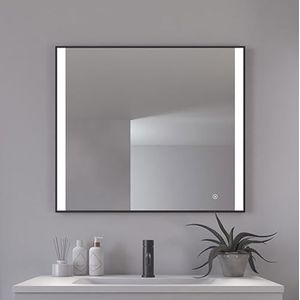 Loevschall Libra Vierkante spiegel met verlichting, LED-spiegel met aanraakschakelaar, 800 x 700, badkamerspiegel met LED-verlichting, verstelbare badkamerspiegel met verlichting