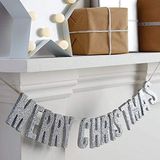 Ginger Ray Merry Christmas Decoratieve slinger van hout, met glitter, zilverkleurig