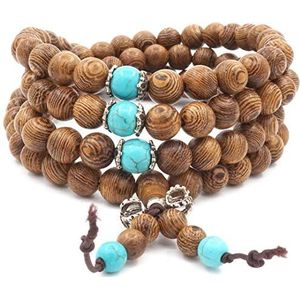 Mala Zen armband 8 mm 108 houten kralen heren dames turquoise hout, Hout