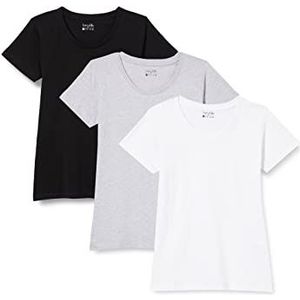 berydale Bd157 T-shirt voor dames (3 stuks), zwart/lichtgrijs gemêleerd/wit (3 stuks)