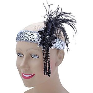 Bristol Novelty BA368 hoofdband voor dames, glitter, zwart, zilver, één maat