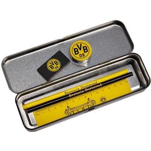 Borussia Dortmund BVB Schoolset uniseks met metalen doos, zwart/geel, 21 x 7 x 4 cm