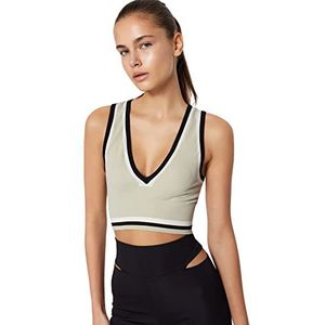 Trendyol Chemisier basique ajusté en tricot avec col en V pour femme, beige, M