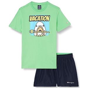 Champion Legacy Back to The Beach AC S/S T-shirt & strandshorts kostuum kinderen en jongens (Verde Chiaro/Blu Marino), 13-14 jaar, (Verde Chiaro/Blu Marino)