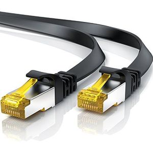 CAT 7 Netwerkkabel, plat, 25 m, ethernetkabel, Gigabit LAN, 10 Gbit, patchkabel, platte kabel, installatiekabel, U FTP PIMF, afscherming met RJ 45-stekker, moderouter