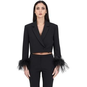 Pinko Zagarese Spencer Crepe Technique Stretch + Plumes Blazer Femme, Z99_Noir Limousine, 48