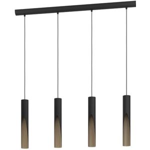 EGLO Barbotto Led-hanglamp, 4-spots, plafondlamp, woonkamerlamp, eetkamer, indirecte verlichting, zwart metaal en houtlook, met GU10-gloeilamp, warmwit