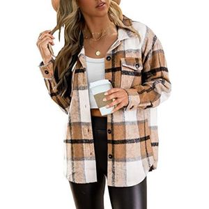 AUTOMET Dameshemd met knoopsluiting, geruit, casual, lange mouwen, abrikoos, M, abrikoos, M, Abrikoos