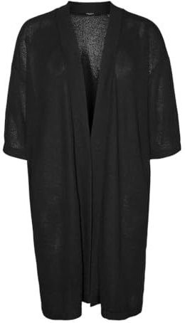 VERO MODA CURVE Vmceddie Ls Open Cardi Ga Cur Noos Cardi Cardigan long pour femme, Noir, 44-46 (grande taille)