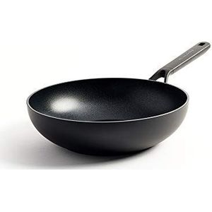 KitchenAid Classic gesmede aluminium wok van keramiek, antiaanbaklaag, gesmeed hard geanodiseerd PFAS-vrij, 28 cm/3,6 liter, inductie, oven, vaatwasser, zwart
