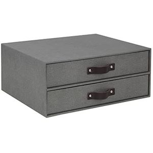 Bigso Box of Sweden Mini-bureaucommode voor documenten en kantoormaterialen, bureau-organizer met 2 laden, doos met laden van houtvezel en papier, grijs
