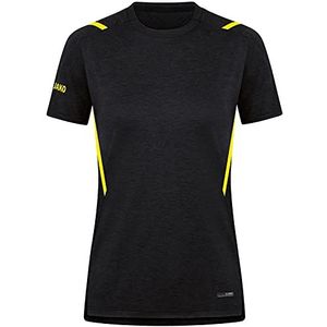 JAKO Challenge T-shirt voor dames, zwart gemêleerd/geel