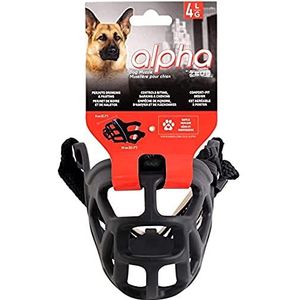 Zeus Alpha TPR muilkorf voor grote honden, comfortabele pasvorm, voorkomt bijten, blaffen en kauwen, zwart