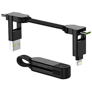 chargeren X - ultrasnelle 6-in-1 draagbare kabel 100 W compatibel met Apple/Samsung/Huawei/Xiaomi/OnePlus apparaten met 3 geïntegreerde Lightning/USB-C/MicroUSB-poorten, laadt alle apparaten op, zwart