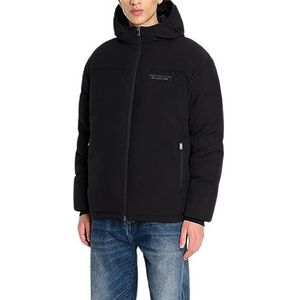 Armani Exchange Limited Edition We Beat As One Nylon Down Hooded Puffer Down Coat voor heren, zwart.