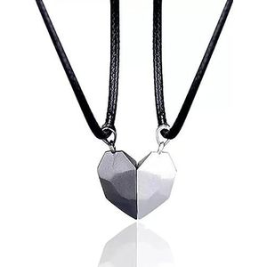 1 paar magnetische hartvormige ketting voor hem en haar, hartvormige hanger, zwart/zilver, voor liefde, mannen, vrouwen, koppels, cadeau voor Valentijnsdag, Zink