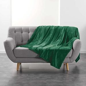 douceur d'intérieur, Deken, 180 x 220 cm, groen, flanel, eenkleurig, flanel