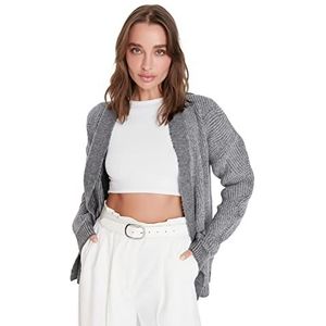 Trendyol Cardigan Standard en Tricot À Col en V pour Femme Sweater, Gris, M