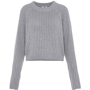 myMo Women's Femme Pull en Tricot Côtelé Col Rond Polyester Gris Clair Mélange Taille M/L Pull Sweater, M, Gris clair mélangé., M