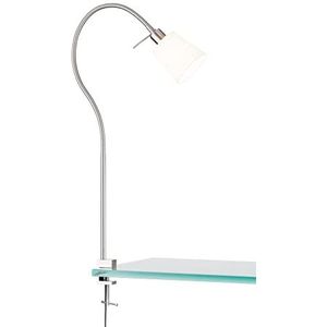 Jam 30325 klemlamp nikkel mat met stoffen kap in wit en binnen wit Breedte: 11 cm Hoogte: 60 cm afstand tot de muur 45 cm met snoerschakelaar 1 x E14 max. 10 W