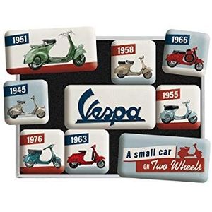 Nostalgic-Art, Vespa-model Chart Koelkastmagneten, 9 stuks, cadeau-idee voor scooterfans, magneetset voor magneetbord, vintage design