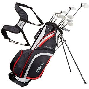 Wilson WGG157553 Complete set voor beginners, 10 golfclubs met statieftas, voor heren (linkerkant), stretch XL, zwart/grijs/rood