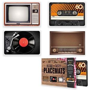 mikamax - Set van 4 retro placemats - meerkleurig - polypropyleen - tafeldecoratie - 45 x 28 x 0,1 cm