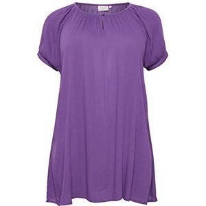 Kaffe Curve Plus-Size Women's Tunic Short Sleeves Loose Fit Round Neck Femme, Bright Violet, 50 Grande taille