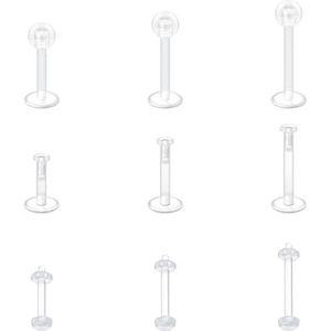 Briana Williams 12 stuks transparante lippiercings, labret, kwallen, tragus, helix, kraakbeen, 6 mm, 8 mm, 10 mm, 12 mm, UV