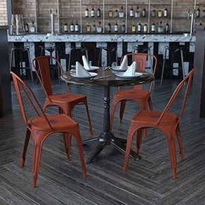 Flash Furniture Kelly eetkamerstoel, stapelbaar, metaal, antiek rood, 4 stuks