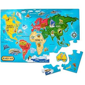 Melissa & Doug Vloerpuzzel wereldkaart, 33 stuks van extra dik en robuust karton, educatief speelgoed, gedetailleerde wereldkaart, cadeau voor jongens en meisjes van 4 tot 8 jaar