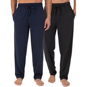 Fruit of the Loom Jersey pyjamabroek voor heren, zwart/marineblauw (2 stuks), 3XL maat lang, zwart/marineblauw (2 stuks)