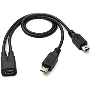 SYSTEM-S USB 2.0 Y kabel 30cm Mini B female naar stekker Micro B stekker adapter zwart