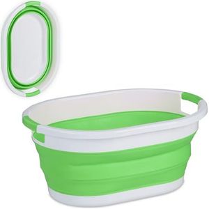 Relaxdays opvouwbare wasmand - kunststof - draagbare wasgoedmand - 36 liter - heupwasmand - groen