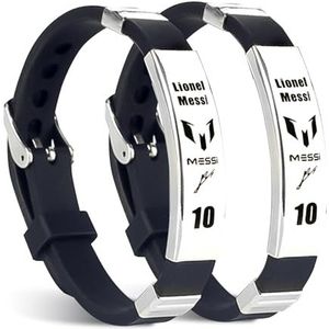 GWAWG Messi10 Set van 2 voetbalsterarmbanden van roestvrij staal en siliconen, verstelbare armband voor voetbalfan, roestvrij staal, Verstelbaar, Roestvrij staal