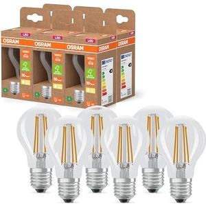 Osram Superstar Classic A 75 led in gloeilampvorm, transparante glazen behuizing, 5 W, 1055 lm, E27, 2700 K voor warm wit licht, EEK A, diameter 60 mm, 6 stuks