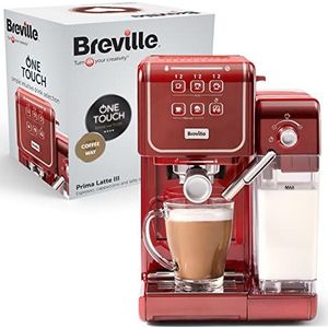 Breville Prima Latte III Koffiezetapparaat, espressomachine, cappuccino en latte, Italiaanse pomp, 19 bar, automatische melkopschuimer, compatibel met ESE-capsule, kleur rood [VCF147X]