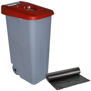 WELL HOME MOBILIARIO & DECORACIÓN Open container 110 liter rood H 88 cm + rol met 10 vuilniszakken 120 liter