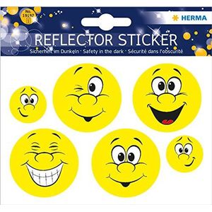 HERMA 19197 Reflectorsticker met Happy Face motieven - Lichtsticker voor kinderkamer, decoratie, fiets, fietshelm en koffer, 6 reflecterende stickers voor kinderen