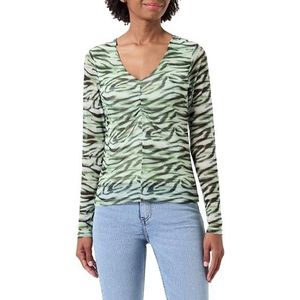 ICHI Ihista Ls4 T-shirt voor dames, 202750/Green Tea Zebra Aop