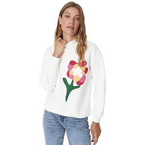 Trendyol Damessweatshirt, casual, bloemenpatroon, hoge kraag, wit, maat XS, Wit.