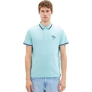 TOM TAILOR 1036379 Poloshirt voor heren, bedrukt, palmen, 1 stuk, 31046 - Tibetaanse blauwe steen