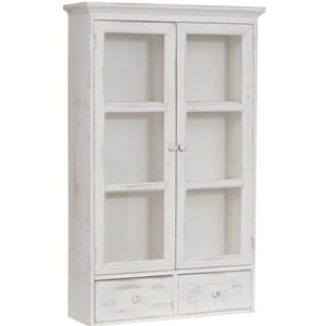 Biscottini Badkamermeubel, hangkast, hout en glas, L 42,5 x PR19,5 x H 76,5 cm, wandvitrine voor badkamer en keuken, witte vitrine, ruimtebesparende reinigingsmiddelhouder