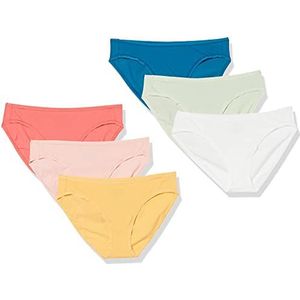 Amazon Essentials Bikinislips voor dames van katoen, 6 stuks, grote maten, mooie levendige kleuren, maat XS