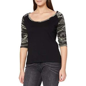 Urban Classics Contrast Raglan 3/4 T-shirt voor dames, meerkleurig (zwart/donker camouflage), S, zwart/grijs, S, Zwart/Grijs