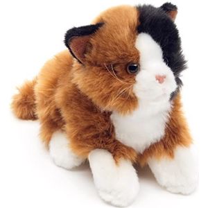 Uni-Toys - Driekleurige kat, liggend - 20 cm (lengte) - pluche kitten, gelukskat - pluche, knuffeldier