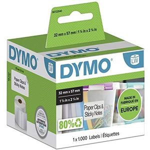 DYMO LabelWriter Multifunctionele etiketten, 57 mm x 32 mm, zelfklevend, rol met 1000 eenvoudig afneembare etiketten, voor labels, geproduceerd in Europa, wit